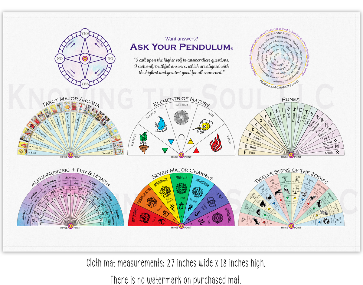 The Ultimate All-in-One Pendulum Cloth Mat - Includes 7 Pendulum Charts & Pendulum Charging Pad  by Ask Your Pendulum