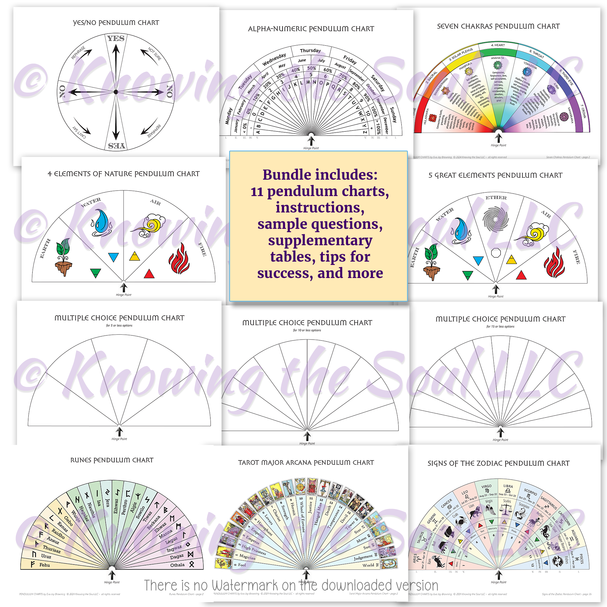 Printable Pendulum Charts Bundle - All 11 Charts for one great price (digital download)