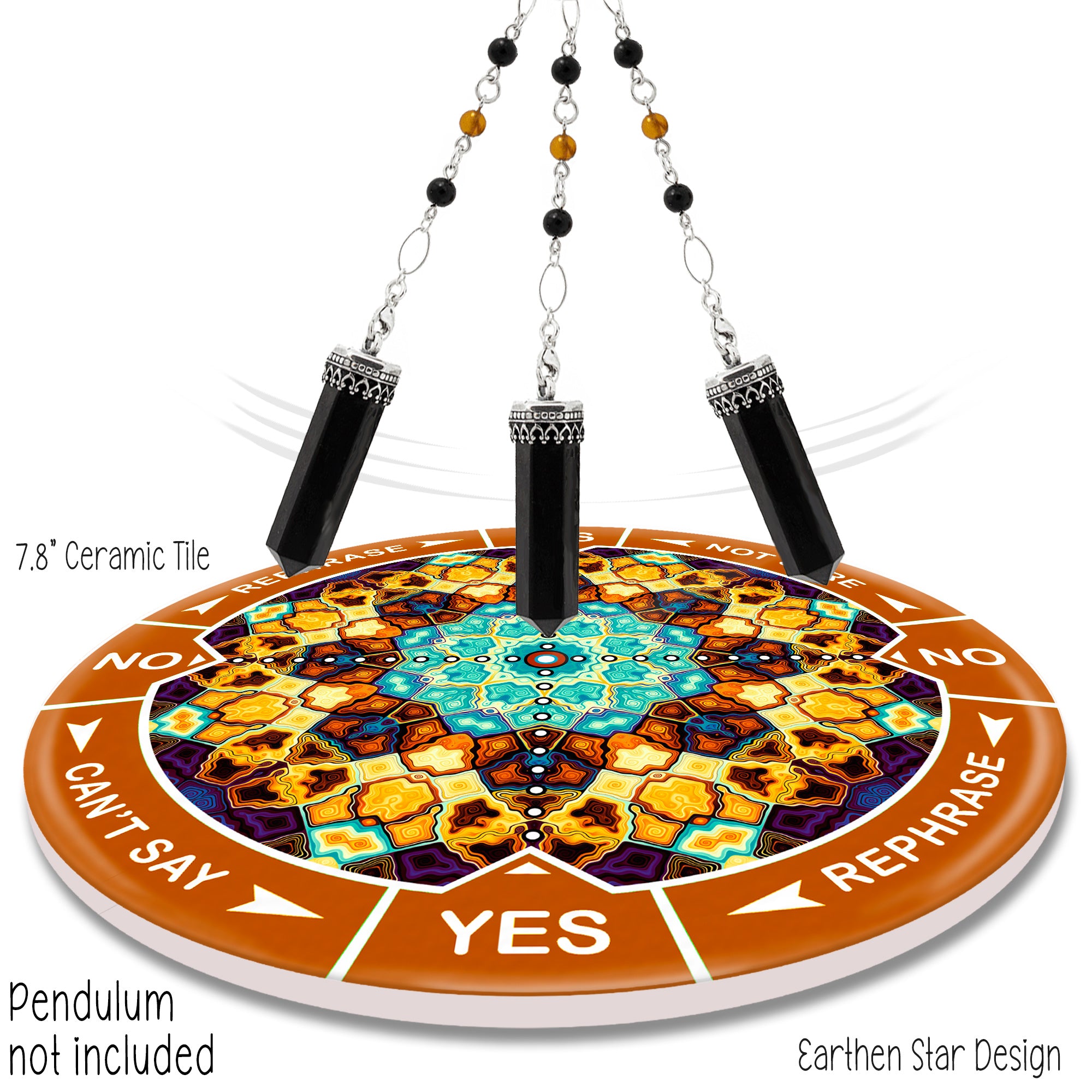 Earthen Star  8" ceramic tile pendulum chart by Ask Your Pendulum, Knowing the Soul LLC - Pendulum not included