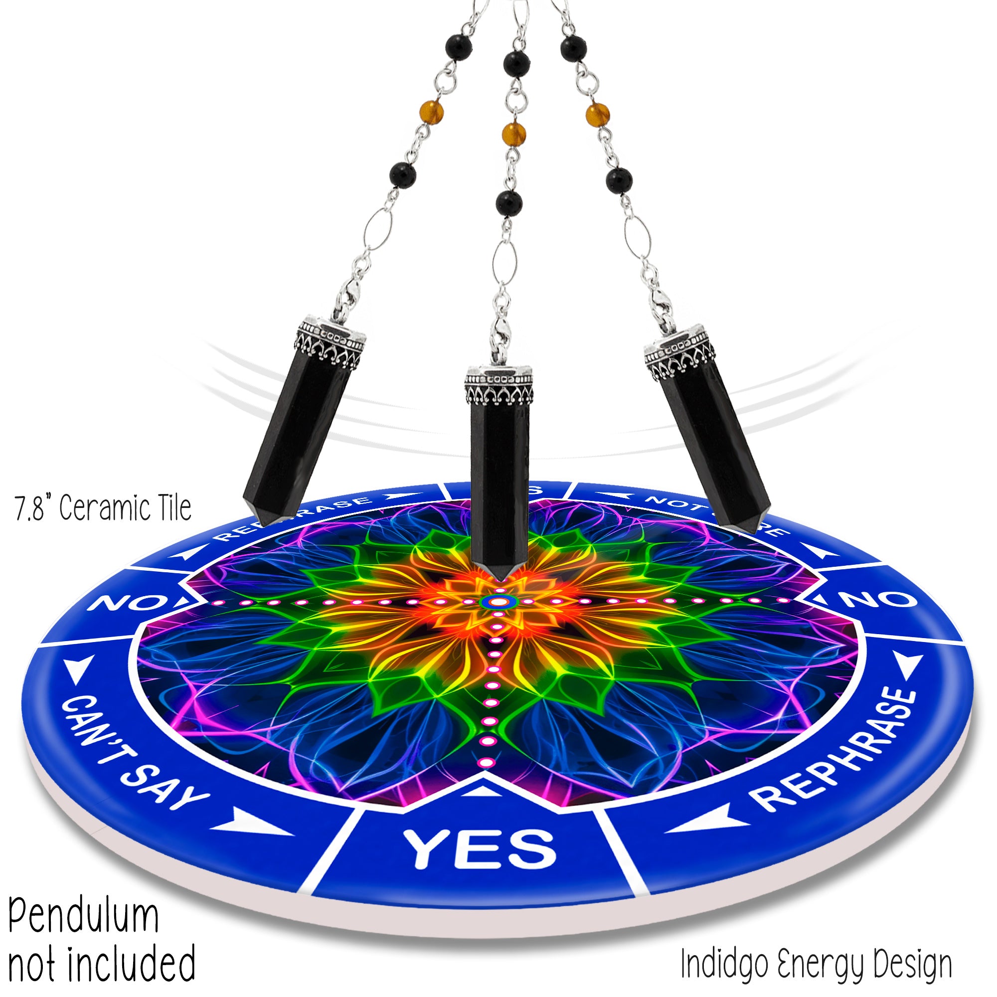Indigo Energy 8" ceramic tile pendulum chart by Ask Your Pendulum, Knowing the Soul LLC - Pendulum not included