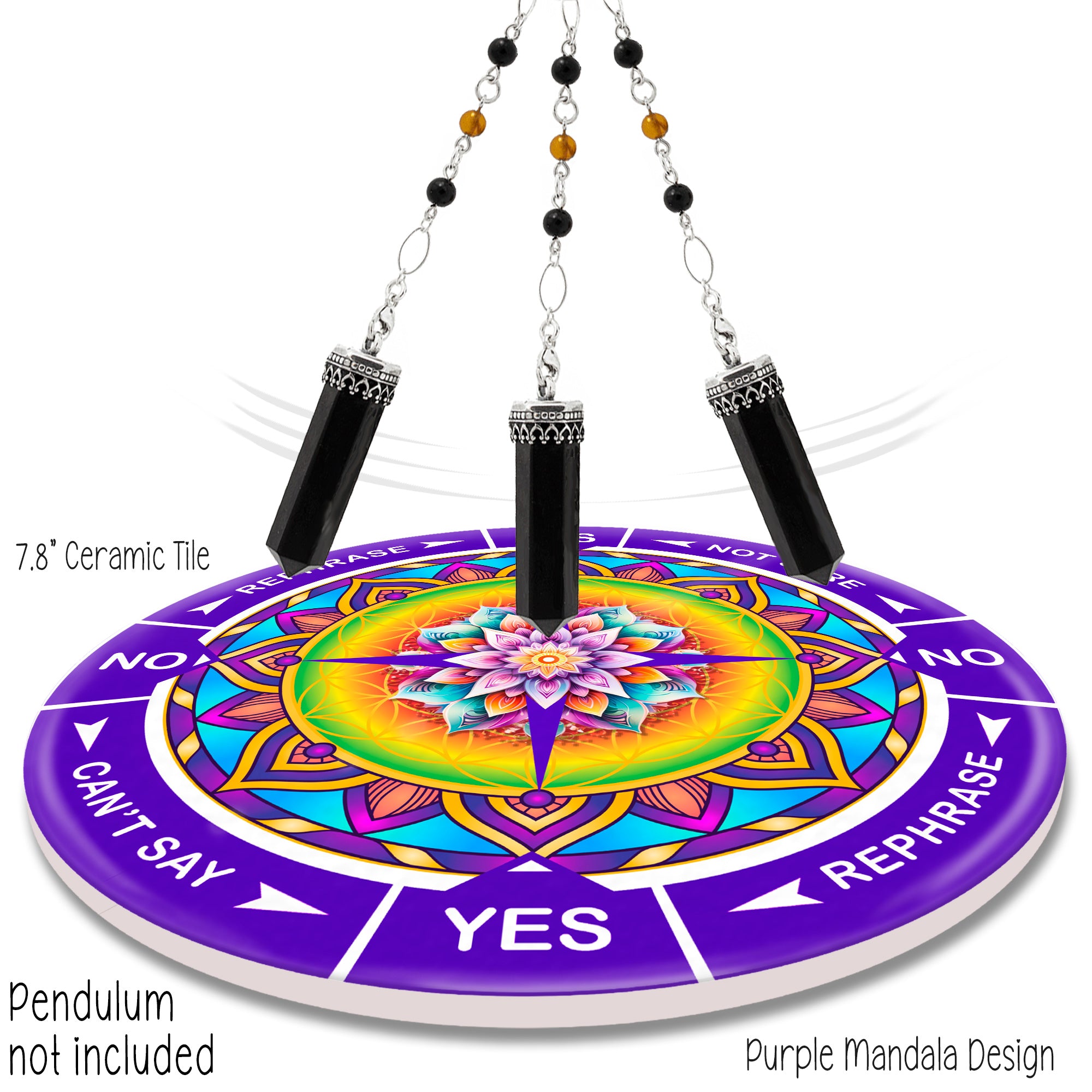 Purple Mandala 8" ceramic tile pendulum chart by Ask Your Pendulum, Knowing the Soul LLC - Pendulum not included