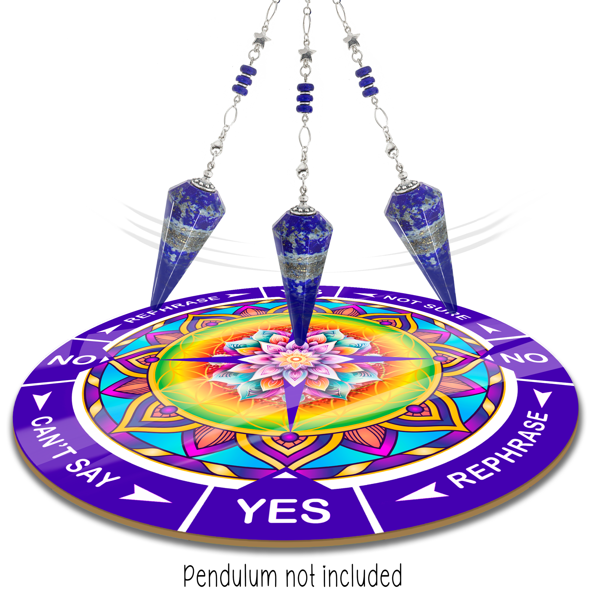 Colorful Mandala Yes/No Pendulum Chart - 8 inch round Aluminum by Ask Your Pendulum