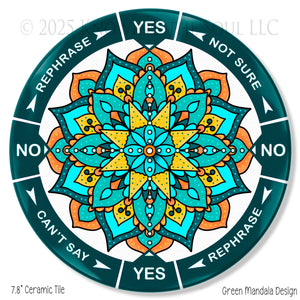 Green Mandala 8" ceramic tile pendulum chart by Ask Your Pendulum, Knowing the Soul LLC