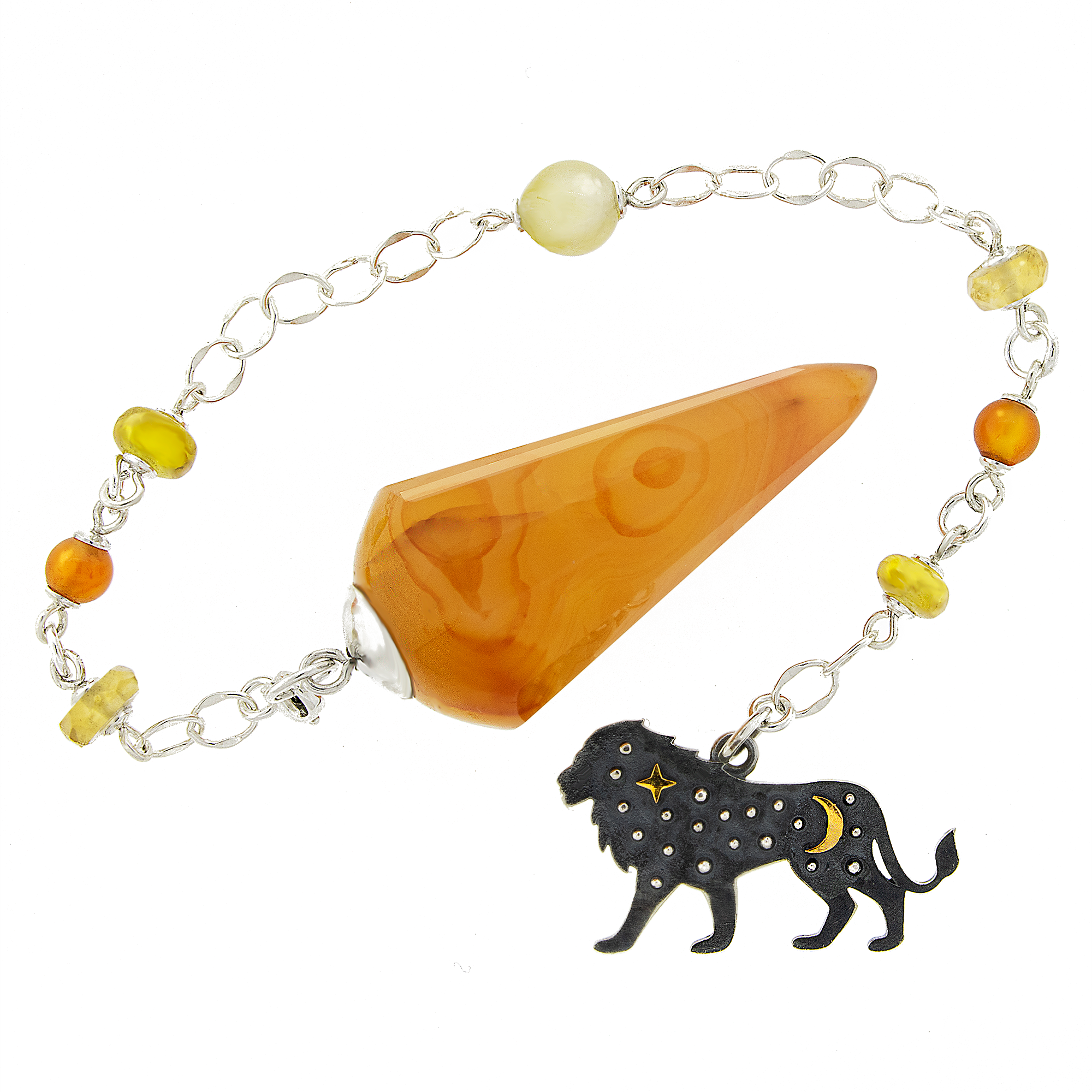 One of a Kind #347 - Carnelian, Yellow Sapphire, Citrine, Rutilated Quartz and Sterling Silver Pendulum