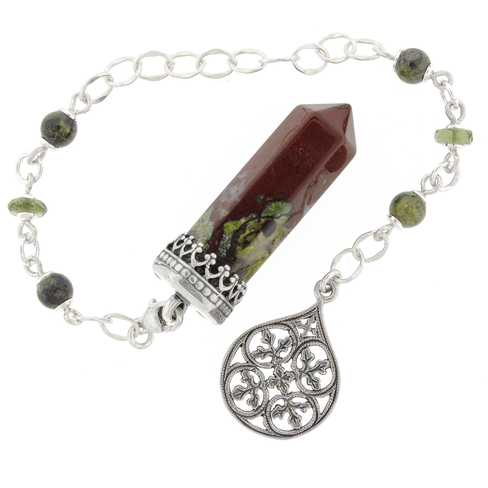One of a Kind #361 - Dragons Blood Jasper, Moldavite, and Sterling Silver Pendulum by Ask Your Pendulum