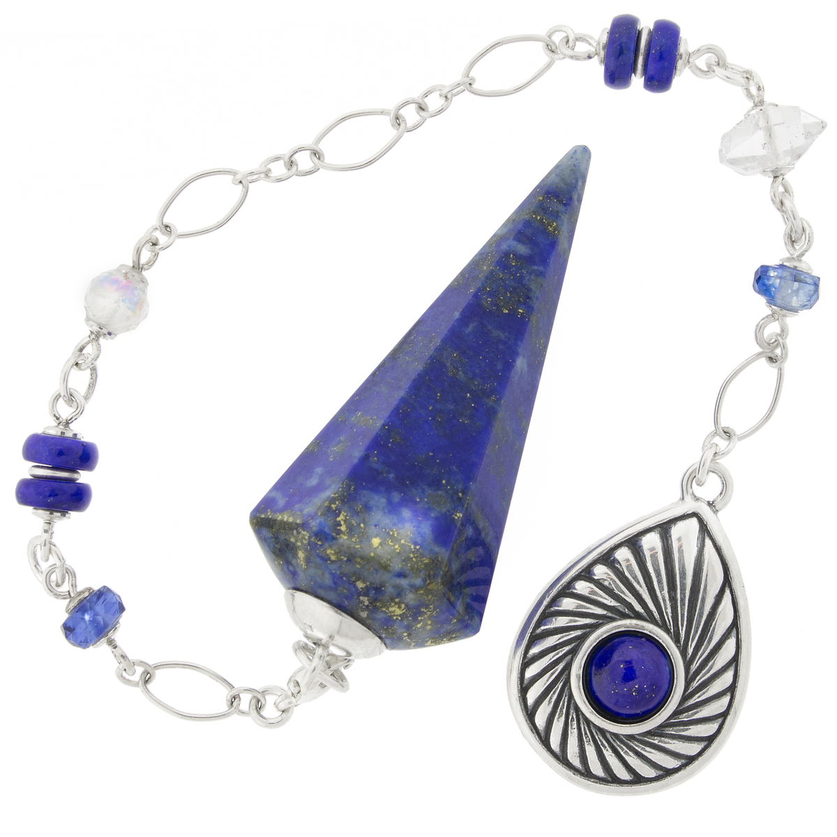 One of a Kind #364 - Lapis Lazuli, Kyanite, Rainbow Moonstone, Herkimer Diamond and Sterling Silver Pendulum by Ask Your Pendulum