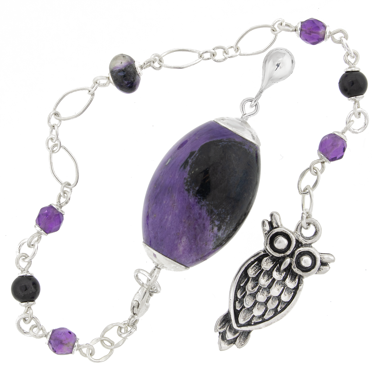 One of a Kind #370 - Charoite, Amethyst, Black Obsidian and Sterling Silver Pendulum by Ask Your Pendulum