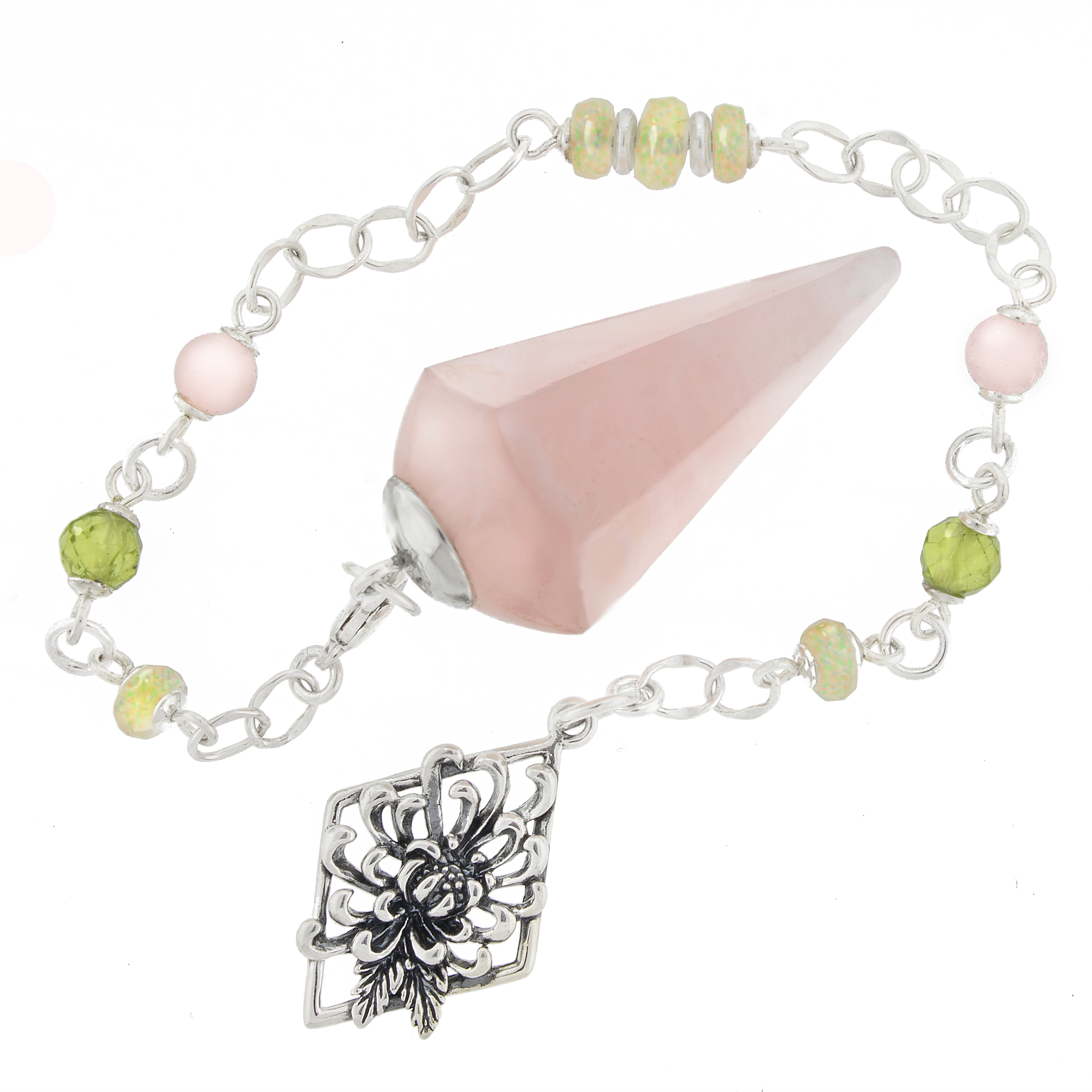 One of a Kind #377 - Rose Quartz, Welo Opal, Peridot and Sterling Silver Pendulum by Ask Your Pendulum