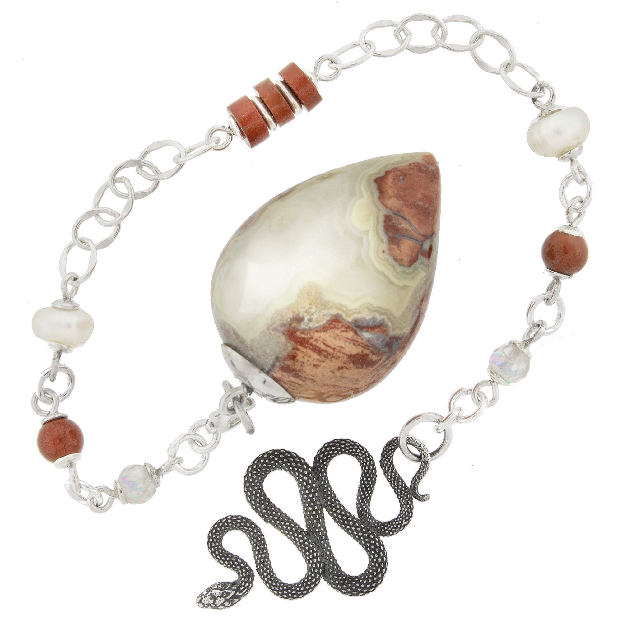 One of a Kind #379 - Red Jasper, Rainbow Moonstone, Pearl and Sterling Silver Pendulum by Ask Your Pendulum