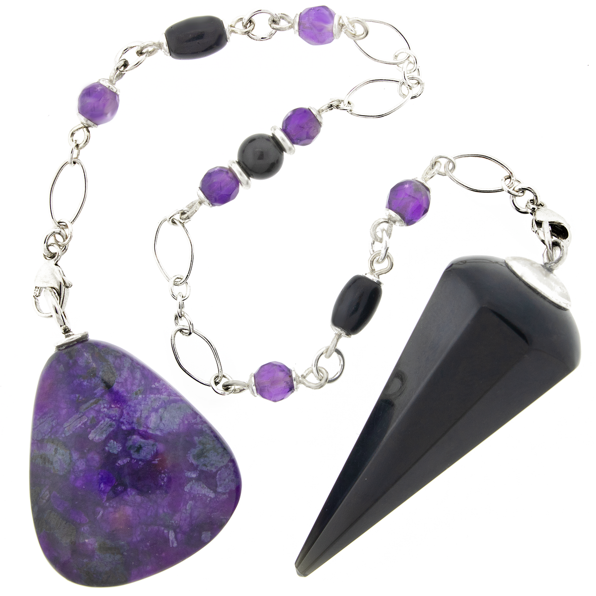 One of a Kind #396 - Black Obsidian, Sugilite, Amethyst, Rainbow Obsidian and Sterling Silver Pendulum by Ask Your Pendulum