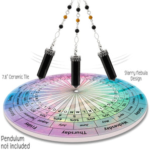 Alpha Numeric Starry Nebula Design 8" ceramic tile pendulum chart by Ask Your Pendulum, Knowing the Soul LLC  - Pendulum not included