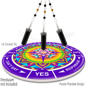 Purple Mandala 8" ceramic tile pendulum chart by Ask Your Pendulum, Knowing the Soul LLC - Pendulum not included