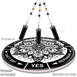 Black/White Lotus  8" ceramic tile pendulum chart by Ask Your Pendulum, Knowing the Soul LLC
