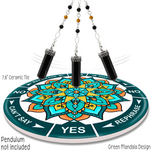 Green Mandala 8" ceramic tile pendulum chart by Ask Your Pendulum, Knowing the Soul LLC - Pendulum not included