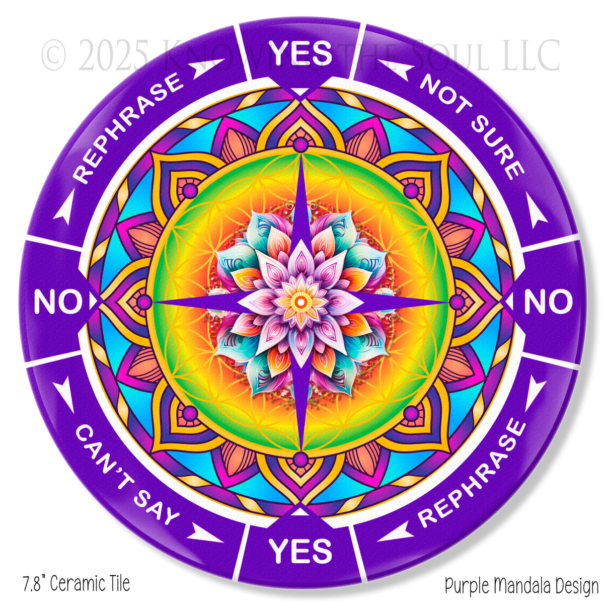 Purple Mandala 8" ceramic tile pendulum chart by Ask Your Pendulum, Knowing the Soul LLC