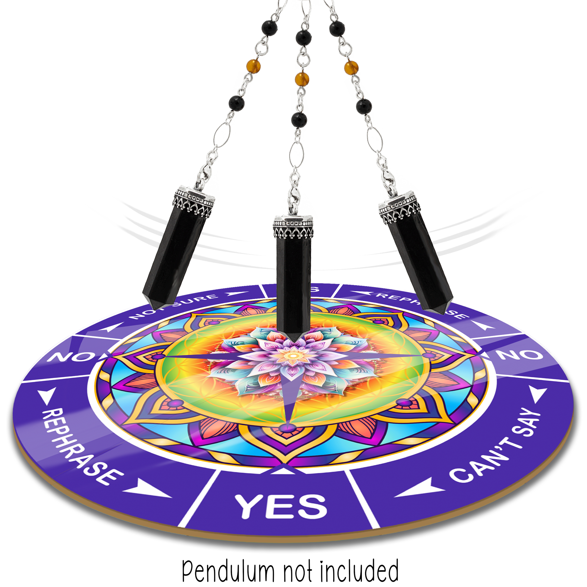 Colorful Mandala Yes/No Pendulum Chart - 8 inch round Aluminum