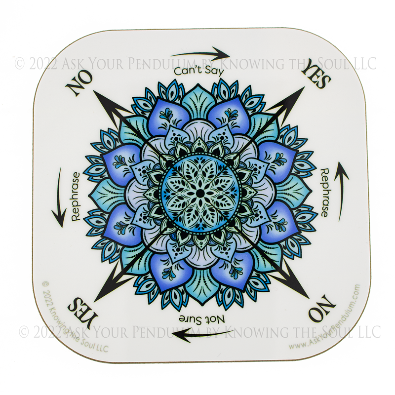 Aqua Blue Lotus Mandala Yes / No Pendulum Chart - inch rounded squar - Ask Your Pendulum