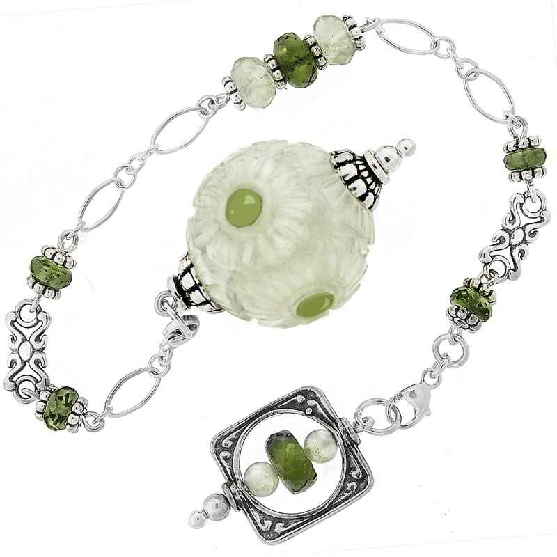 One of a Kind #224 - Serpentine, Moldavite, Prehnite and Sterling Silver Pendulum by Ask Your Pendulum