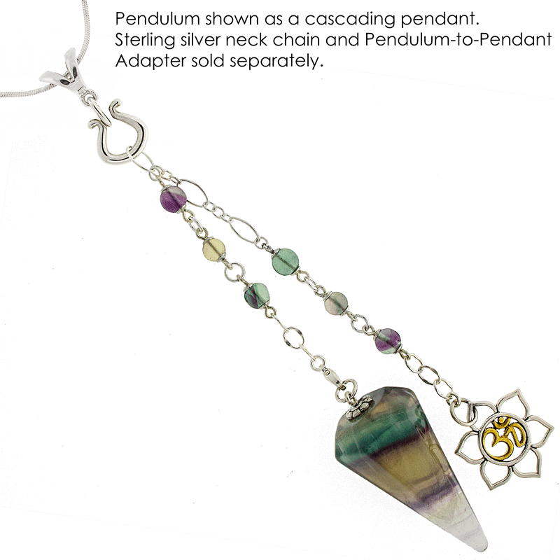 One of a Kind #230 - Rainbow Fluorite and Sterling Silver Pendulum shown as a cascading pendant by Ask Your Pendulum