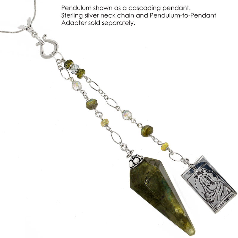 One of a Kind #238 - Labradorite, Moldavite, Opal, Moonstone, Aquamarine, and Sterling Silver Pendulum as a cascading pendant by Ask Your Pendulum