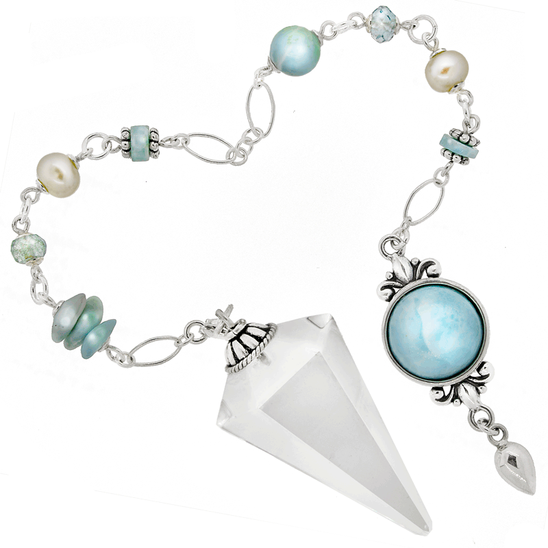 One of a Kind #244 Clear Quartz, Larimar, Aquamarine, Pearl and Sterling Silver Pendulum by Ask Your Pendulum