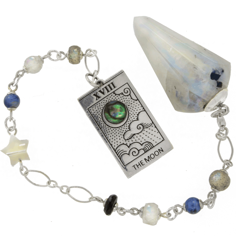 One of a Kind #252 Rainbow Moonstone, Labradorite, Blue Kyanite, MOP, Spinel, Abalone and Sterling Silver Pendulum by Ask Your Pendulum