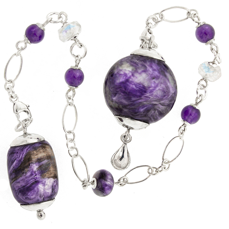 One of a Kind #267 - Charoite, Amethyst, Rainbow Moonstone, and Sterling Silver Pendulum by Ask Your Pendulum