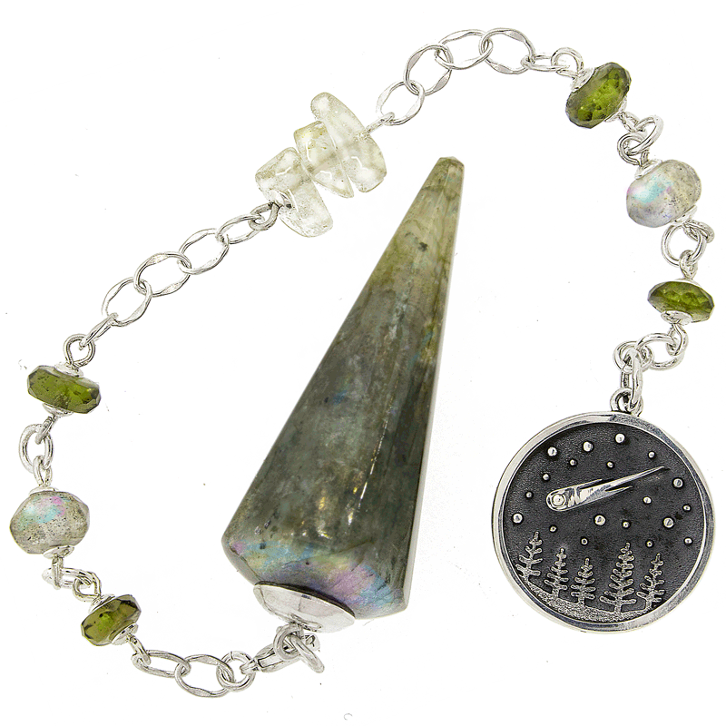 One of a Kind #274 - Labradorite, Moldavite, Libyan Desert Glass and Sterling Silver Pendulum by Ask Your pendulum