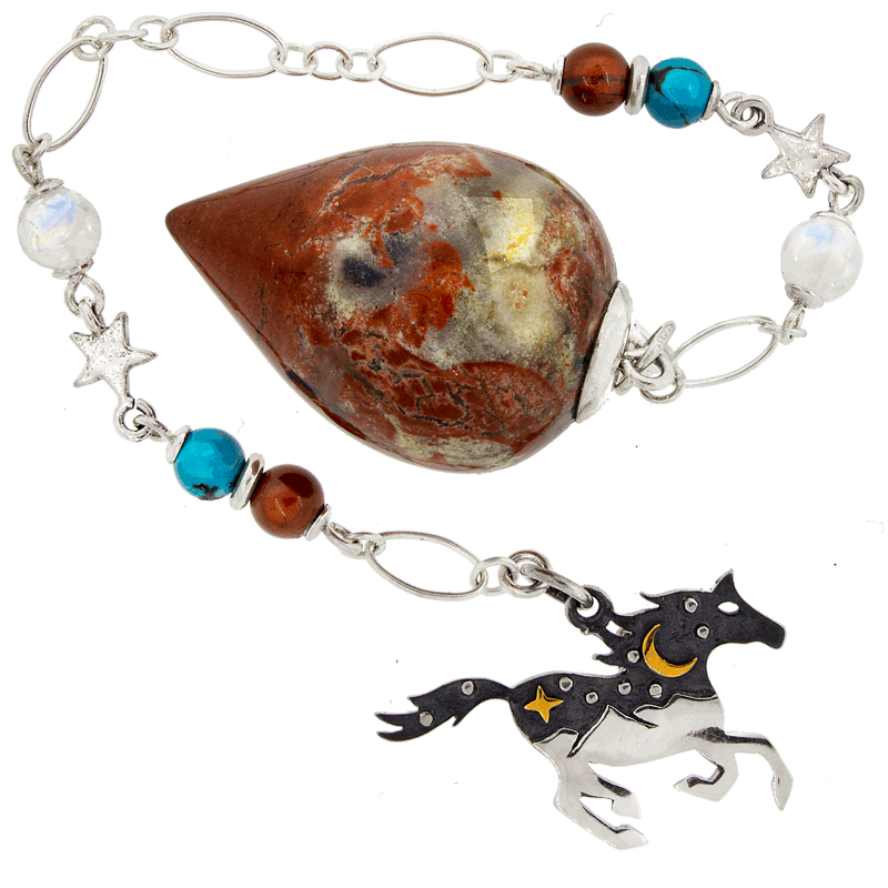 One of a Kind #275 - Red Jasper, Rainbow Moonstone, Turquoise and Sterling Silver Pendulum by Ask Your Pendulum