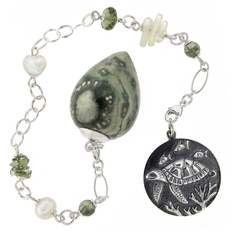 One of a Kind #306 - Ocean Jasper, Moldavite, MOP, Pearl, Coral, Rhyolite and Sterling Silver Pendulum by Ask Your Pendulum