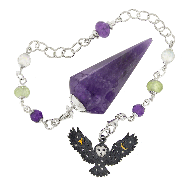 One of a Kind #311 - Amethyst, Prehnite, Rainbow Moonstone and Sterling Silver Pendulum  by Ask Your Pendulum
