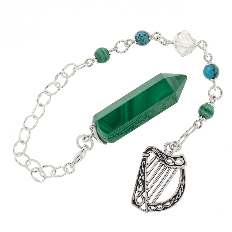 One of a Kind #327 - Malachite, Herkimer Diamond, Turquoise and Sterling Silver Pendulum