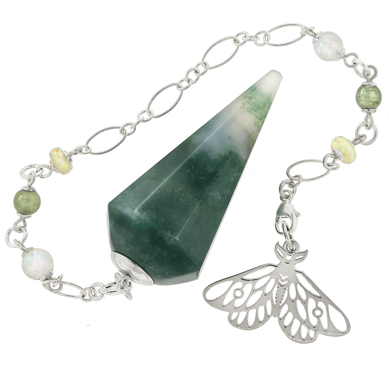 One of a Kind #328 - Moss Agate, Welo Opal, Rainbow Moonstone and Sterling Silver Pendulum by Ask Your Pendulum