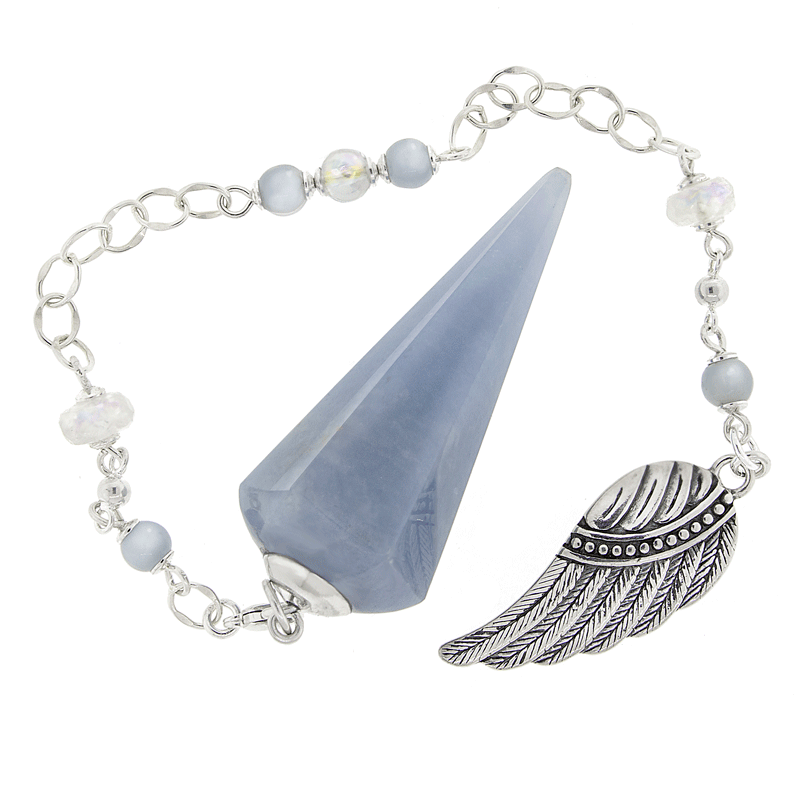 One of a Kind #333 - Angelite, Rainbow Moonstone, Angel Aura and Sterling Silver Pendulum by Ask Your Pendulum